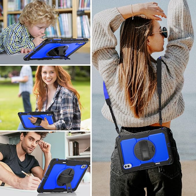 HXCASEAC Case for Samsung Galaxy Tab S10+ Plus / S9 Fe+ / S9+ 5G 12.4 inch Protective with Screen Protector/S Pen Holder/ 360 Rotating Stand Hand Strap - Black