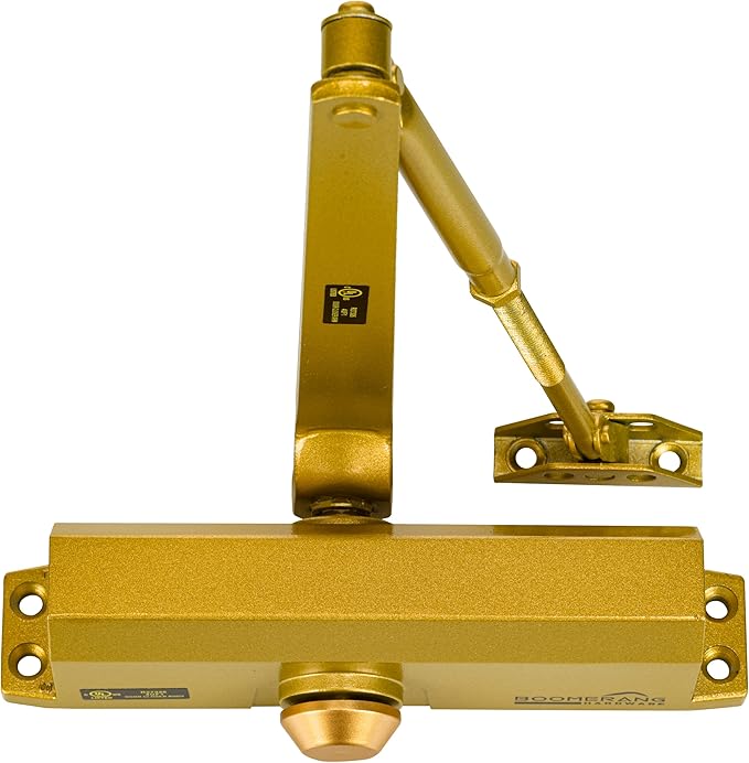 Boomerang Medium Duty Automatic Commercial Door Closer - D703 Hydraulic UL 3 hr. Fire Rated Closer, Surface-Mounted Size 3 for Home & Light Commercial Doors, Painted Brass/Gold (US4)