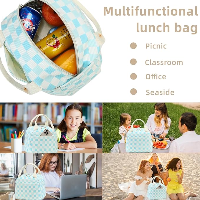 LEDAOU Lunch Box for Women Insulated Lunch Bag Corduroy Lunch Tote Bags Leakproof Cooler Lunch Case for Travel Work Picnic