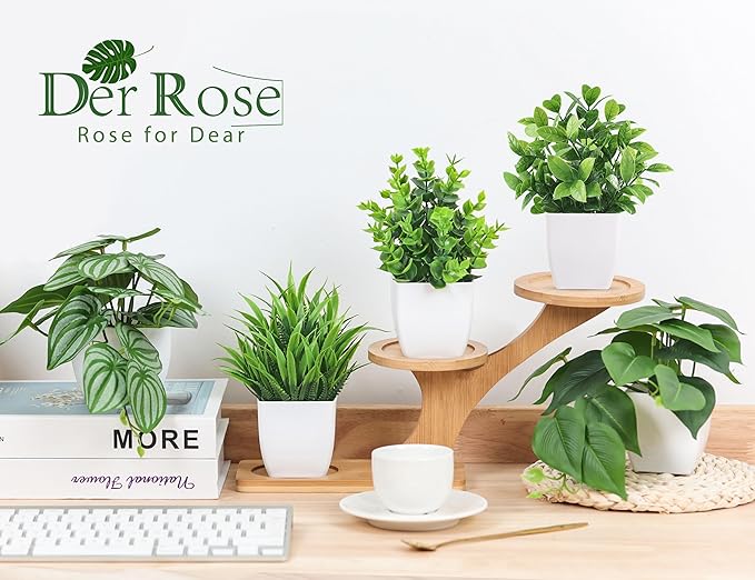 Der Rose 6 Pack Fake Plants Small Artificial Potted Plants Faux Plants for Home Office Desk Bathroom Aesthetic Farmhouse Room Decor Indoor