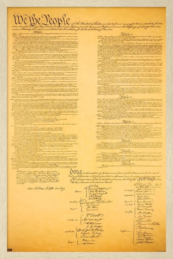 The Constitution Wall Poster, 22.4L" x 14.7W", Blonde Framed Version