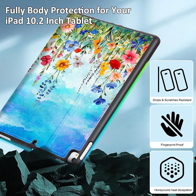 Lokigo Case for iPad 9th/8th/7th Gen 10.2 Air 3rd/Pro10.5 Aurora Forest | Protective Folio Soft Back Cover Pencil Holder for Teens/Students/Office Staffs 4 Angles Viewing Stand Auto Wake/Sleep