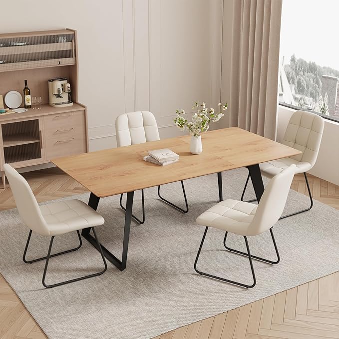 ZckyCine Modern Dining Table and Chair Set for 4 – Rectangular Expandable Wooden Table, Space-Saving Multifunctional Design for Small Spaces