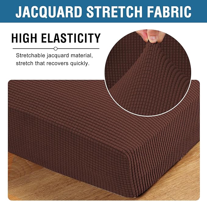H.VERSAILTEX Super Stretch Individual Seat Cushion Covers Sofa Covers Couch Covers Slipcover Sets Thick Jacquard Textured Twill Fabric (2 Piece Large Sofa Cushion Covers, Burnt Brick)