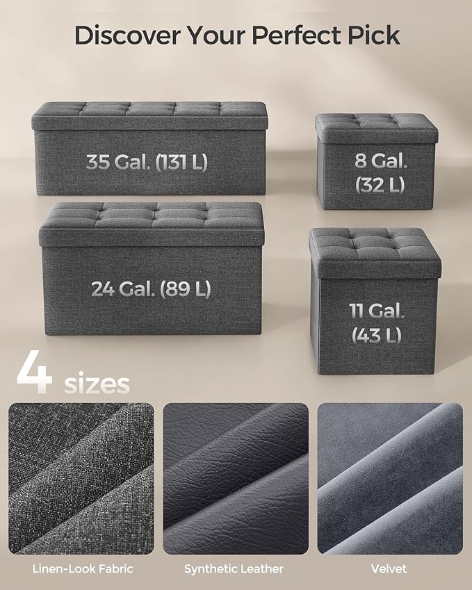SONGMICS Mazie Collection - Small Folding Storage Ottoman, Foot Rest Stool, 12.2 x 16.1 x 12.2 Inches, 286 lb Load Capacity, for Living Room, Bedroom, Home Office, Dorm, Dark Gray ULSF102G01