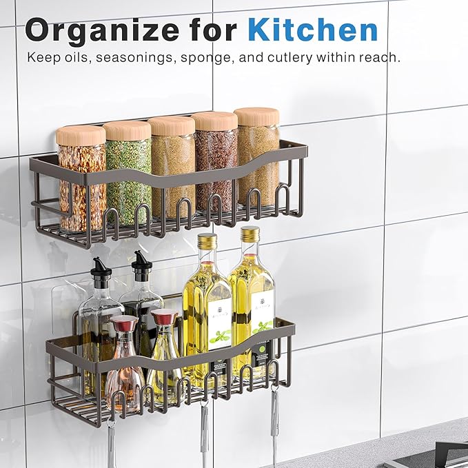 EUDELE Shower Caddy 2 Pack, Adhesive Organizer for Bathroom Storage&Home Decor&Kitchen organizers and storage, No Drilling, Large Capacity, Rustproof Stainless Steel Organizer, Decor Sets