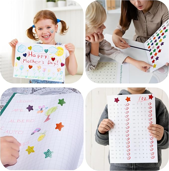 1000 Pcs Foil Heart Stickers, 1 Inch Glitter Small Shiny Sticker for Kids Reward, Self-Adhesive Colorful Incentive Gift for Teachers Supplies, Party Decoration, Wedding