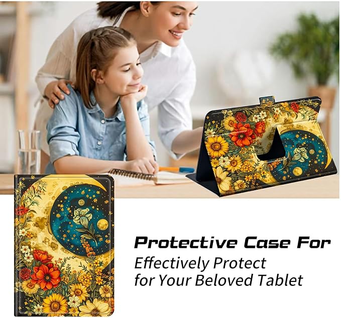 for Walmart Onn 10.1 2024 Onn 10.1 Gen 4 Universal Tablet Case 360 Degree Rotating Kickstand Protective Stand Case with Multiple Viewing PU Leather Shell Case Black Book Cat