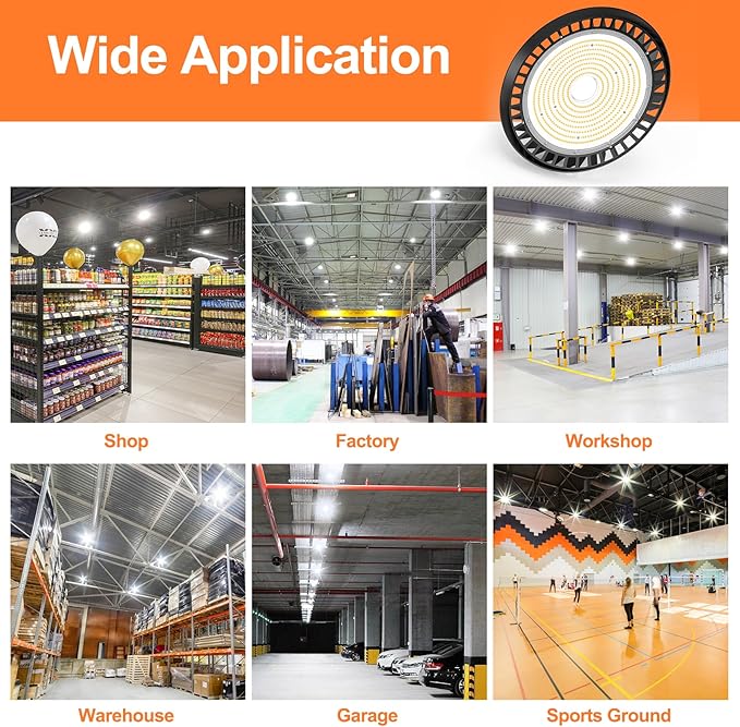 9Pack LED High Bay Lights, 200W UFO High Bay LED Shop Lights, 30000LM Adjustable CCT(5700K 5000K 4500K) & Power(200W 150W 100W), 0-10V Dimmable, 5' Cable Plug, IP65 Waterproof, ETL & DLC Listed