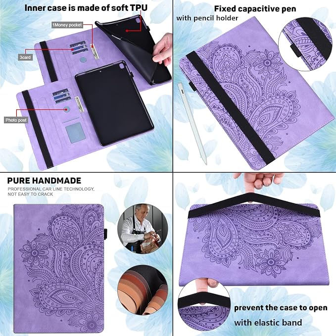 for Kindle Fire HD 8 Tablet (only Fits 10th Generation) &amp Fire HD 8 Plus 8 Case 2020 with Stand/Pencil Holder/Card Pocket/Elastic Band Embossed PU Leather Floral Cover Brown Peacock Flower