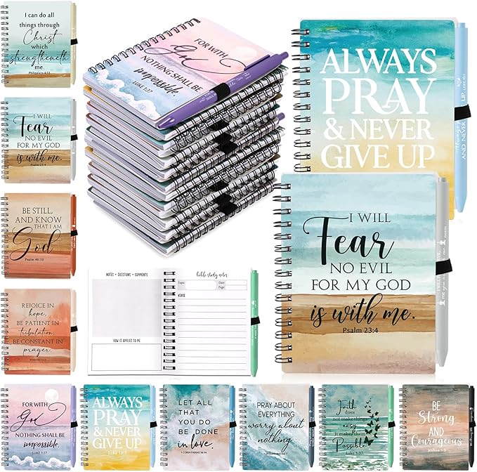 Christian Prayer Journals for Women Bulk Easter Church Gifts Spiral Notebooks with Religious Pens Bible Study Devotional Supplies Sunday School Favors(10 Sets/20 Pcs)