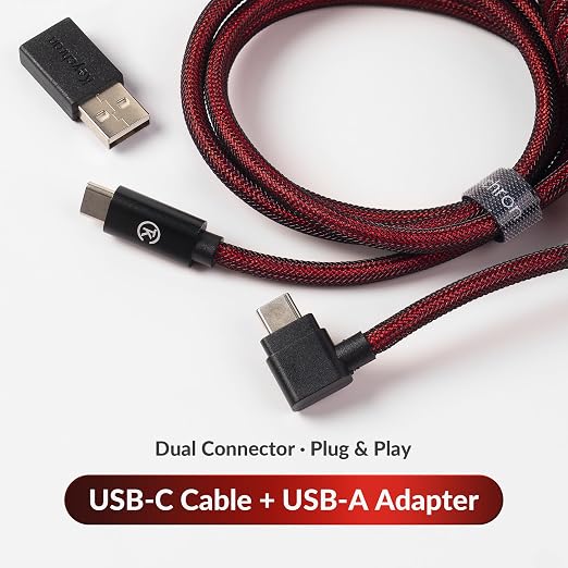 Keychron Premium Coiled USB-C Angled Purple Cable 5-Pin GX16 Detachable Metal Connector USB-A Adapter Double-Sleeved Design for Mechanical Keyboards Charging and Data Sync