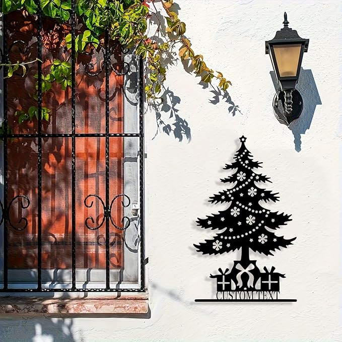 Personalized Christmas Tree Metal Sign, Custom Signs Outdoor Metal Wall Decor, Merry Christmas Tree Signs Wall Decoration for Home Living Room, Bedroom, Office, Garden, Porch