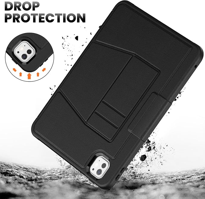 for iPad Pro 11 inch Protective Case M5 2025/M4 2024: Heavy Duty Shockproof Case with Pencil Holder - 360°Rotating Handle/Stand - Screen Protector - Shoulder Strap Black/Sky Blue