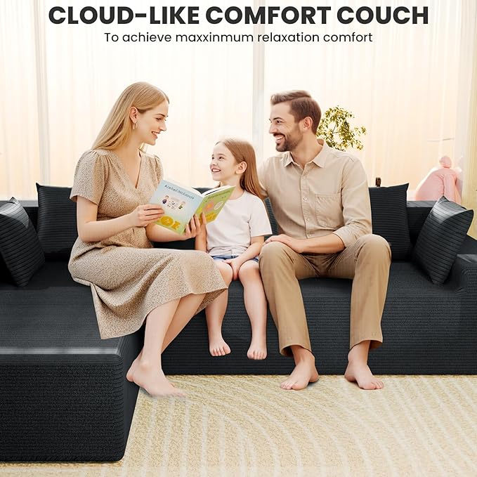 LEVELEVE 107" Cloud Sectional Couch with Deep Seat，Modern Modular Sofa with L-Shape Chaise，No Assembly Required, Upholstered Couches for Living Room Bedroom(Dark Gery,Left Facing Chaise)