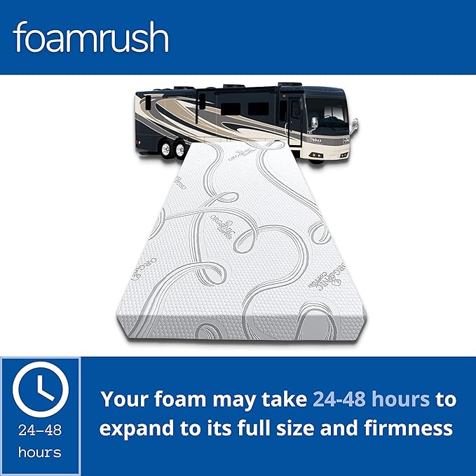 FoamRush 6-Inch Bunk (32" x 75") High Density Foam RV Mattress Replacement with Cotton Cover, Medium Firm, Pressure Relief, Travel Camper Trailer Truck, Made in USA, CertiPUR-US Certified