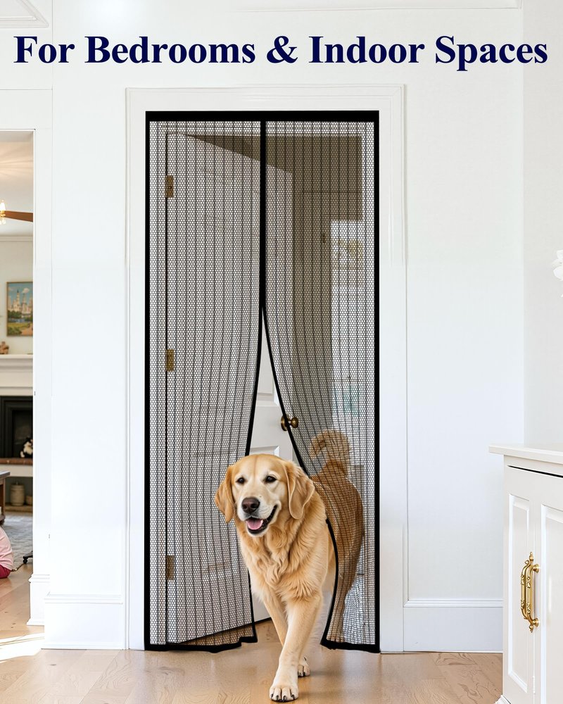 Kitsure Magnetic Screen Door - 38.0'' x 82.0'' Retractable Screen Door Mesh for Entry Door or Sliding Door, Pet & Kid Friendly, Hands-Free Closure Keeps Bugs Out & Lets Breeze in, Stripe Black