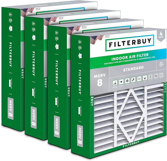 Filterbuy 20x20x5 Air Filter MERV 8 Essential Dust & Allergy Defense, Pleated