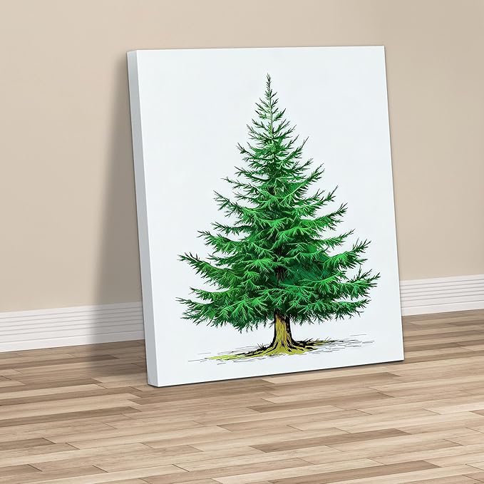 Framed Christmas Pictures Wall Decor,Vintage Pine Tree Prints,Winter Christmas Canvas Wall Art Decoration for Bedroom Bathroom Living Room Rustic Xmas Holiday Gifts (Christmas Tree 6, 12'' X 16'')
