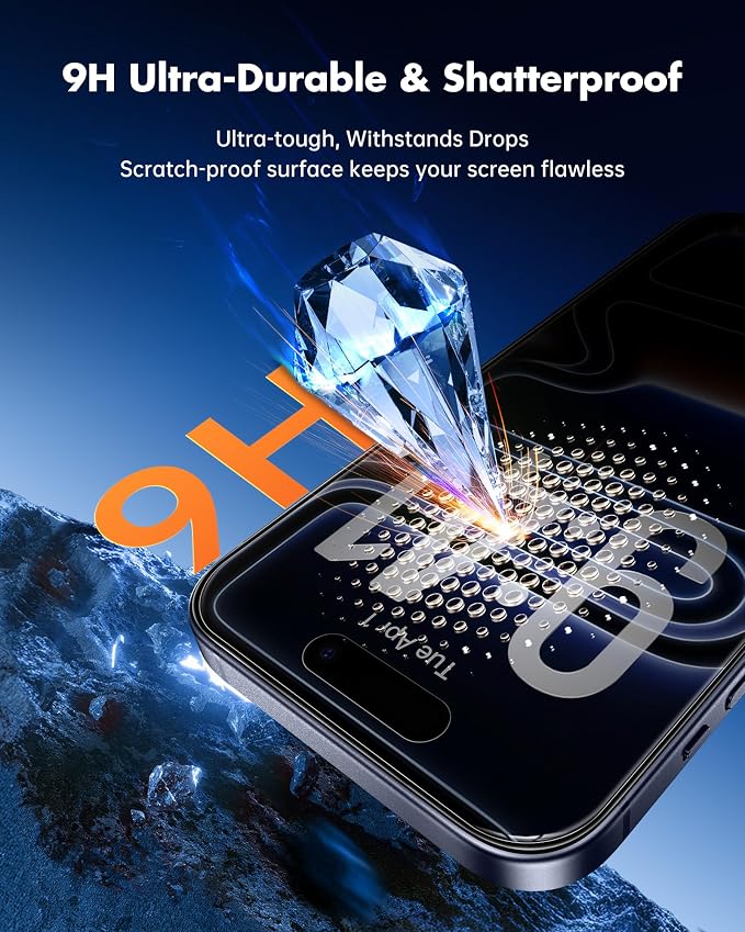UNBREAKcable Privacy Screen Protector for iPhone 15 (6.1) 25° Anti-Spy Tempered Glass Easy Install Alignment Frame Case-Friendly 9H Hardness Anti-Fingerprint 3-Pack