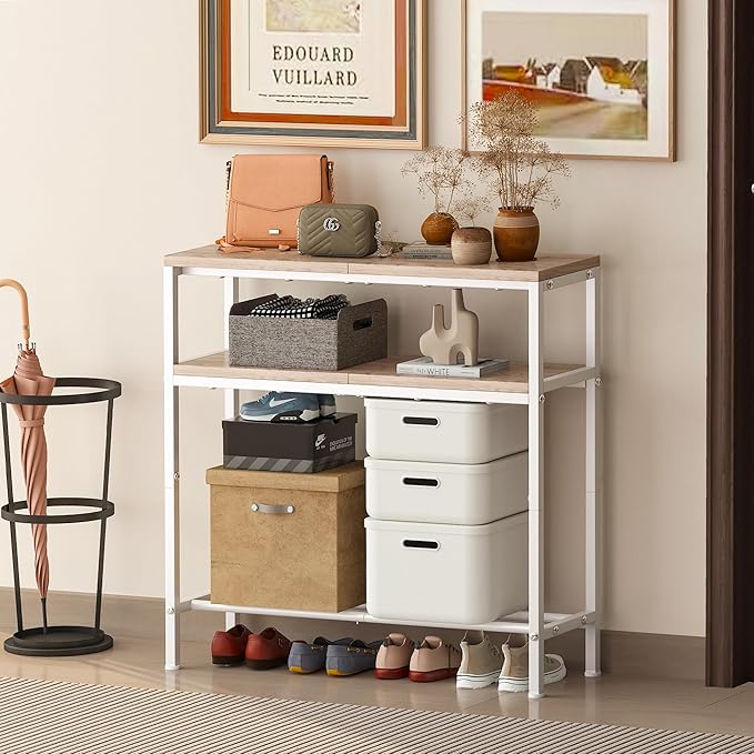 Homeiju Entryway Table with Storage, 3-Tier Console Table 31.5" Width, Industrial Sofa Table with Open Shelves, Foyer Tables for Entryway, Hallway, Kitchen, Living Room and Bedroom, Light Coffee