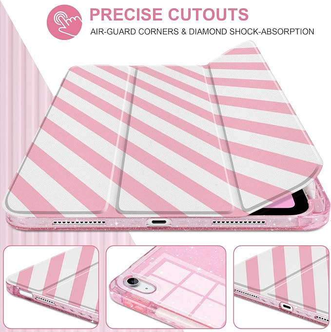 MEEgoodo Case for iPad A16 11th Generation 2025/10th Generation 2022 Glitter Tablet Cases with Transparent Acrylic Back+Trifold Stand +Pencil Holder+Auto Wake/SleepAbstract Sun &amp Palm Tree