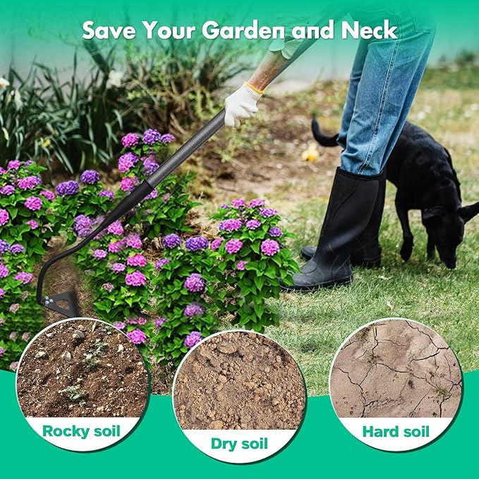 Garden Hoe for Weeding,Heavy Duty Weeding Hoe for Fast Weeds Grass Removal,Loosening Soil Digging Planting Ridging,55 Inch Long Handle,Hardened Hollow Eye Hoe Garden Tools for Garden Flower Beds