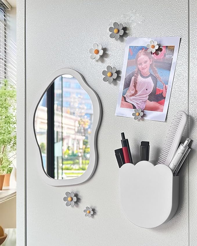 KEYDUACU 12 pcs Girls Locker Accessories, Locker Decorations Including Mirrors, whiteboards, Magnets and organizing Supplies. Ideal for Back-to-School Essentials and The Office (12 pcs-Light Gray)