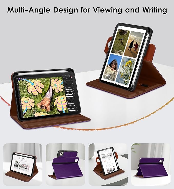 DTTO for iPad mini 7 A17 Pro 2024 aslo fit iPad mini 6 2021 Brown | 360 Degree Rotating Premium Faux Leather Folio Stand Cover with Pencil Holder Auto Sleep/Wake Multiple Angles Hand Strap