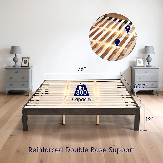 Hokway Wood King Size Bed Frame-No Wobble,Noise-Free,Easy Assembly with Precise Holes,12 in Wood Slat Support,No Box Spring Needed,Dark Gray
