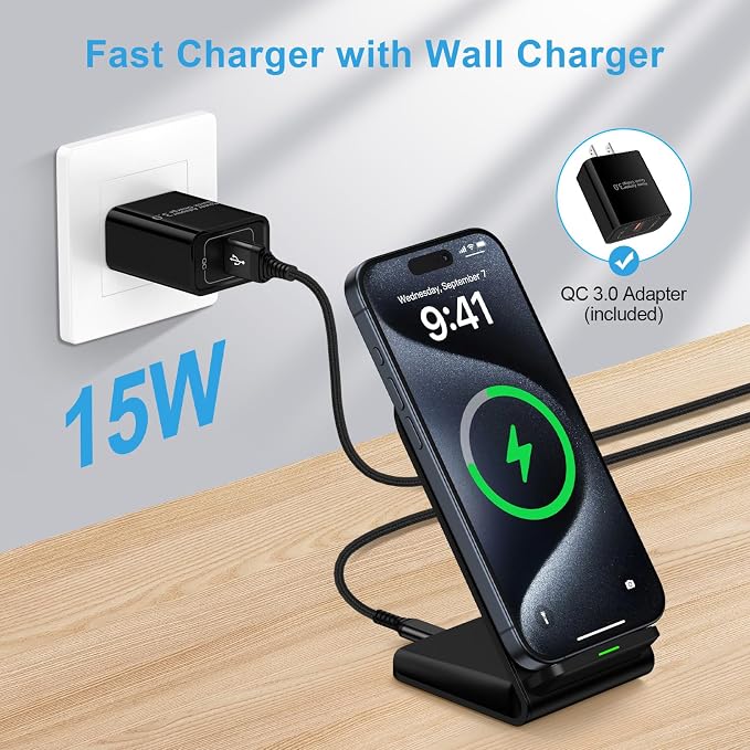 Wireless Charger for Samsung Galaxy S26 Ultra15W Fast Wireless Charging Station Android Phone Charger Stand for Samsung Galaxy S26 Ultra S26 Plus S26 S25 S24 S23 S22 S21 S20 S10iPhoneGoogle