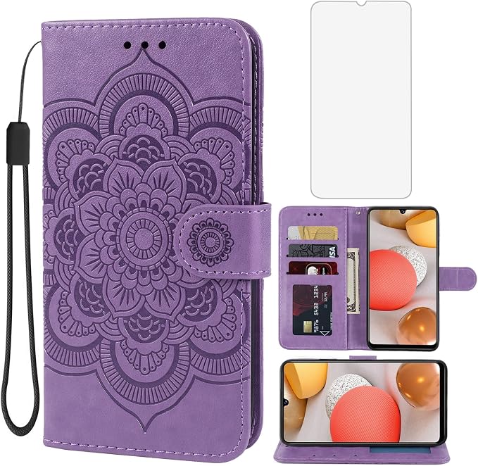 Case for Galaxy A42 5G Case Galaxy M42 5G SM-A426 Wallet Case with Tempered Glass Screen Protector Leather Flip Credit Card Holder Stand Phone Cover Cases for Samsung Galaxy A42 5G Blue