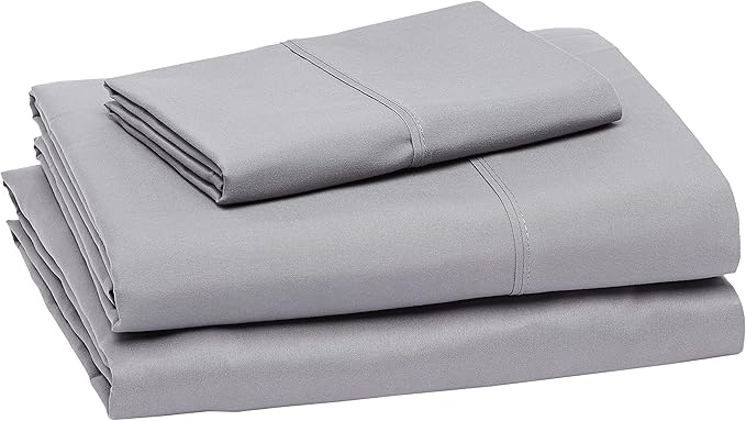 Amazon Basics Lightweight Super Soft Easy Care Wrinkle Free Microfiber 3 Piece Bed Sheet Set with 14-Inch Deep Pockets, Twin, Dark Gray, Solid, Kids, Men & Women Bedding