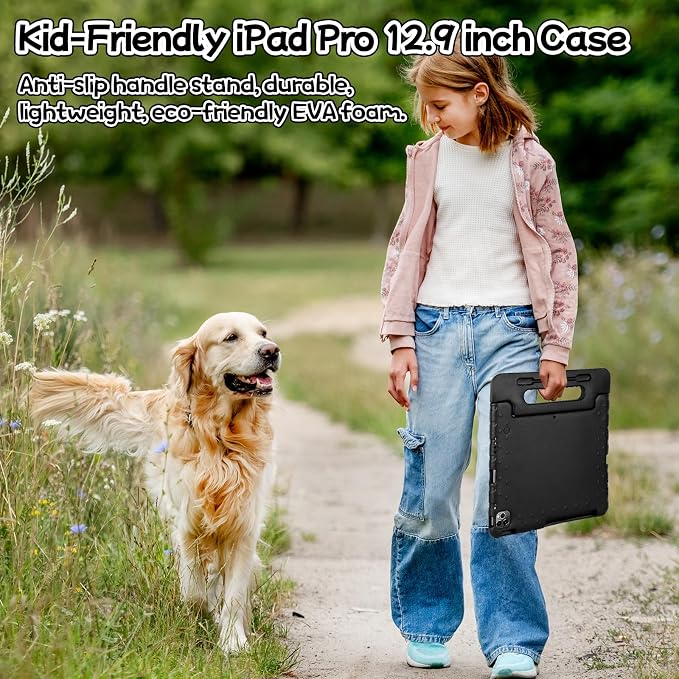 Case for iPad Pro 12.9 Case 2022/2021/2020/2018 with Pencil Holder &amp Hadle Stand Super Protection Kids Proof Cover for iPad Pro 12.9 inch 3rd/4th/5th/6th Generation Black