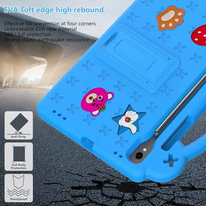 YRH Case for Samsung Galaxy Tab S10 Lite/Tab S10 FE/S9 FE 10.9'' with Handle Stand Kids EVA Shockproof Cover Blue