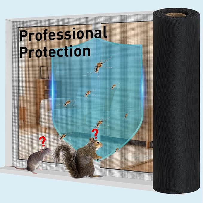 304 Stainless Steel Mesh Window Screen Roll, 47IN x 98.43FT Black Metal Window