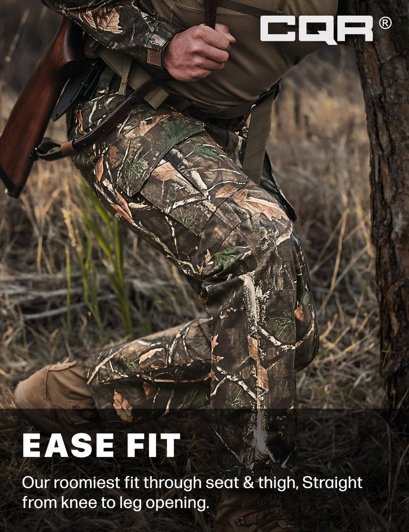 CQR Men's Tactical Pants, Water Resistant Ripstop Cargo Pants, Lightweight EDC Work Hiking Pants, Outdoor Apparel, Duratex Mag Pocket Print Hunting Camo, 38W x 30L
