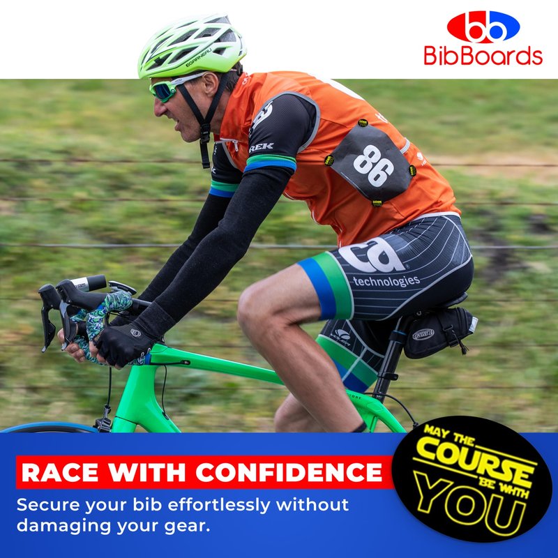 bibSNAPS Race Bib Clips - Safety Fasteners, Secures Running, Marathon, Cycling & Event Number, Non Magnetic, Easy to Use, Snap & Lock, Replacement for Pins & Magnets, May The Course Be W/ You(4pcs)