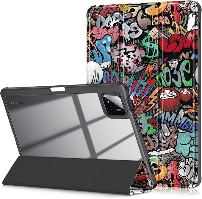 Case Compatible with Xiaomi pad 7/7 Pro 11.2 2024Slim Drop Protection Tri-Fold with Hard Shell Transparent Back and Pen Holder Stand Smart Cover with Auto Wake/SleepBlack