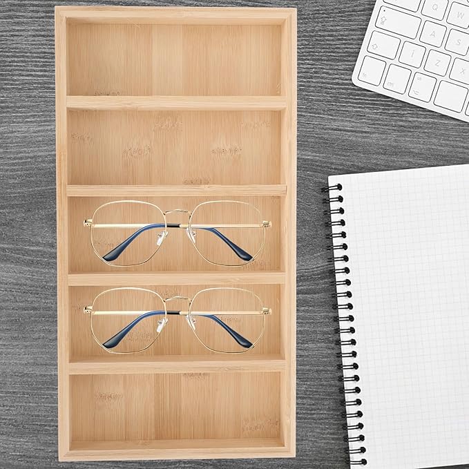 Wooden Glasses Tray and Sunglasses Holder Eyewear Display Rack Multipurpose Organizer for Home and Office Storage with 5pcs Set