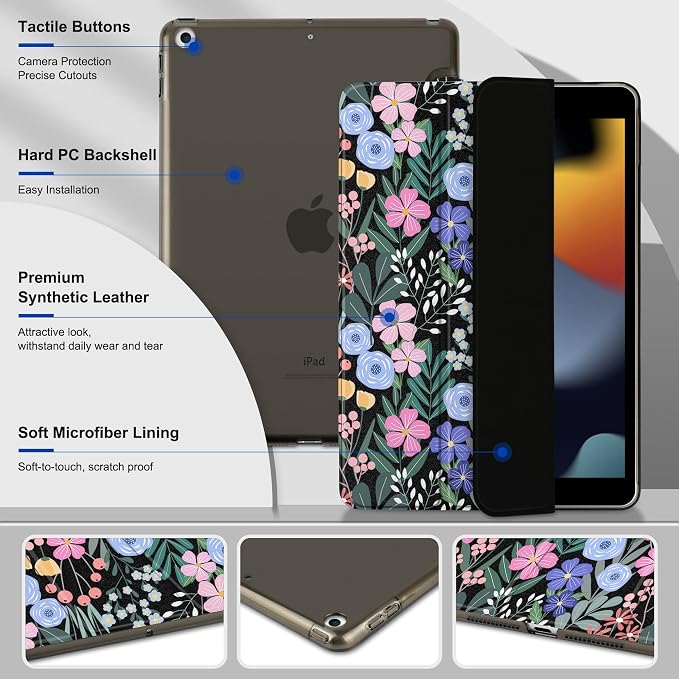 Compatible with iPad 10.2 Inch Case 2021 2020 2019 Smart Lightweight Trifold Stand Hard Plastic Transparent Cover Support Auto Sleep/Wake for iPad 10.2 9th/8th/7th Gen - Bear &amp Cherry