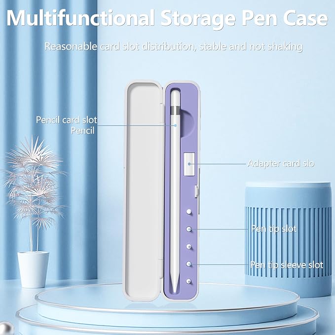 Inesore for Apple Pencil Case with 5 Pcs Replacement Tips (Blue) | Lndependent Storage Slots Contains 5 Pen Tips Soft Silicone Lining Fit Apple Pencil Pro /1/2/USB-C Compact Easy Carrying