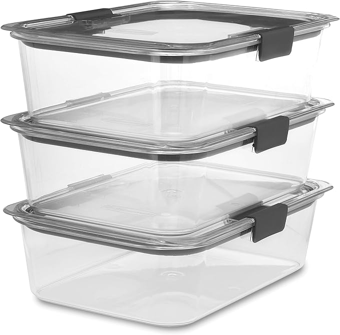 Rubbermaid Brilliance Food Storage Container, Large, 9.6 Cup, Clear, 3 Pack