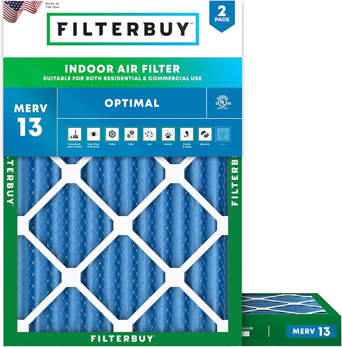 Filterbuy 14x20x2 Air Filter MERV 13 Optimal Smoke & Allergy Defense,