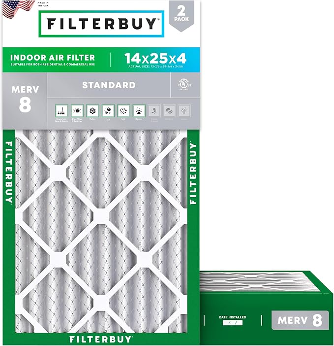 Filterbuy 14x25x4 Air Filter MERV 8 Essential Dust & Allergy Defense,
