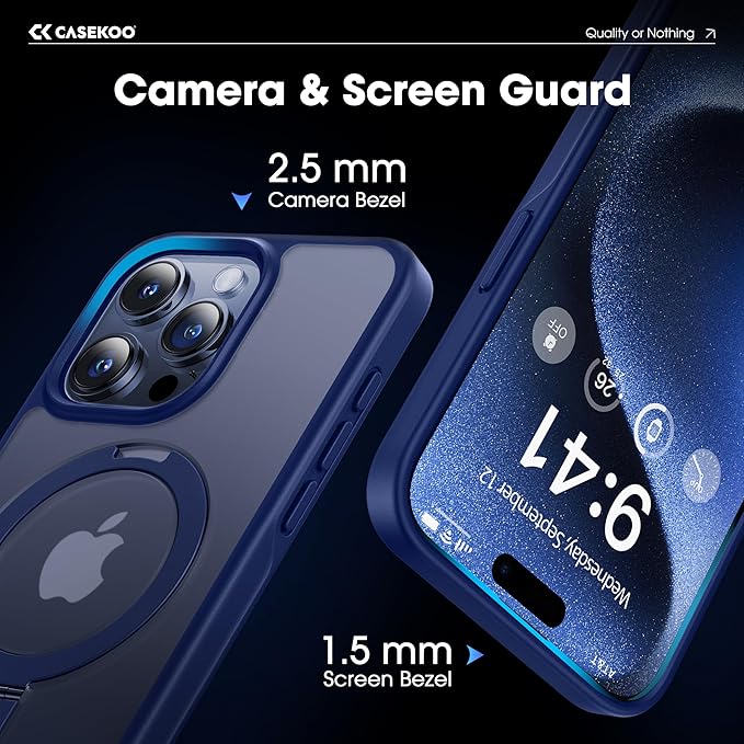 CASEKOO Designed for iPhone 15 Pro Max Case with Magnetic Invisible Stand [Military Drop Protection] [Compatible with MagSafe] Shockproof Slim Translucent Matte Promax Case 6.7 Inch, Blue
