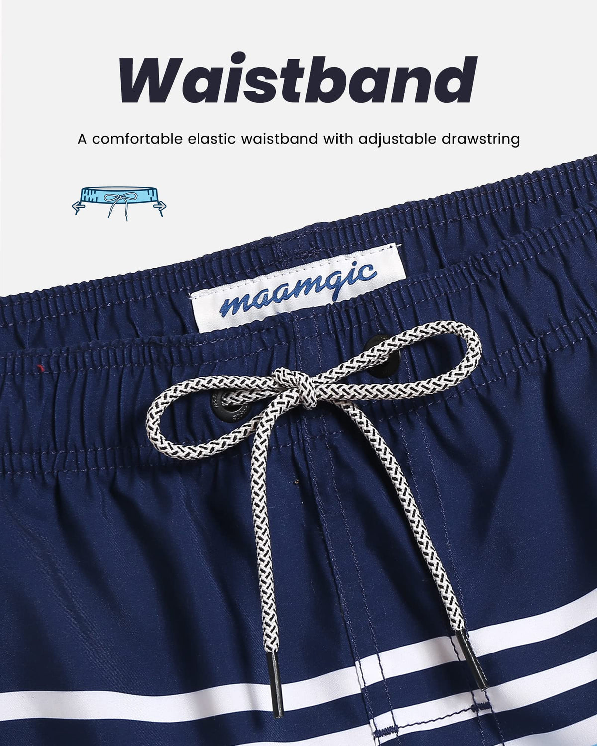maamgic Mens Swim Trunks Quick Dry Swim Shorts with Mesh Lining Funny Swimwear Bathing Suits 7inch Striped Navy Large