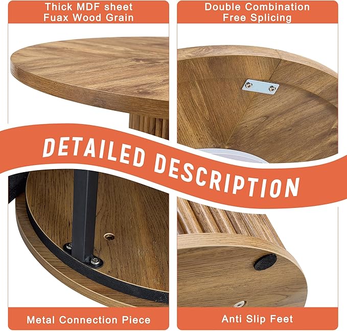 AZmac Round Dining Table Set for 6, Wooden Round Table 7-Piece with Modern Farmhouse Dining Table and 6 Fabric Chairs for Kitchen Dining Room, Wooden Table + 6 Gray Chairs