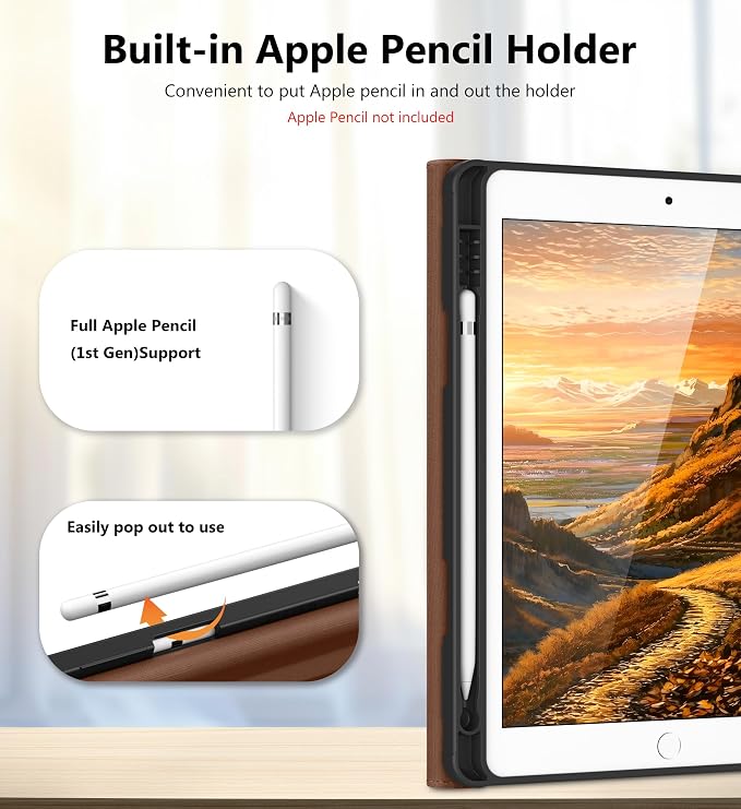 DTTO for iPad 9th/8th/7th Gen Case 10.2 Inch (2021/2020/2019) Brown | 360 Degree Rotating Premium Faux Leather Folio Stand Cover with Pencil Holder Auto Sleep/Wake Multiple Angles Hand Strap