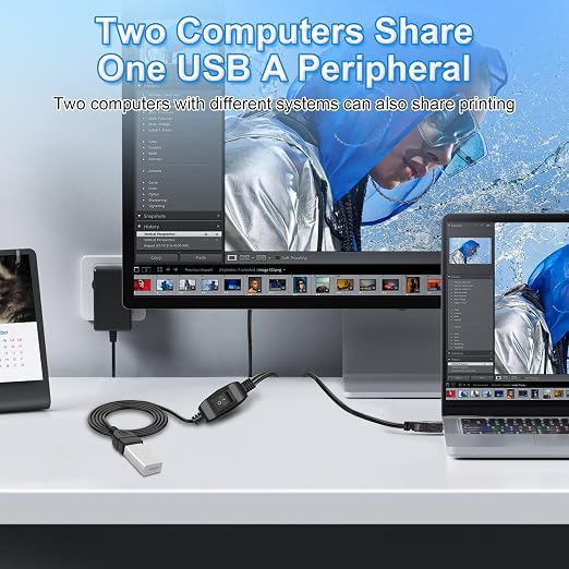 USB Splitter 1 in 2 Out Printer Cable Splitter for Two Computers Dual USB Male to Female Compatible Printer Scanner or Other Devices